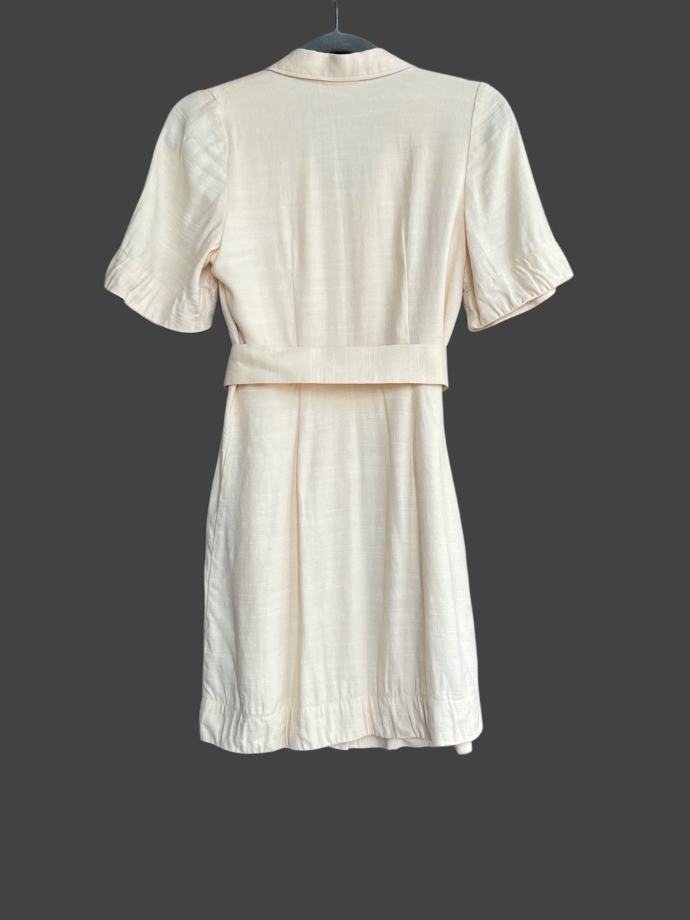 SEZANE Buttercream Ecru Linen Button Down Belted Mini Shirt Dress Gemma Dress - Picture 8 of 16